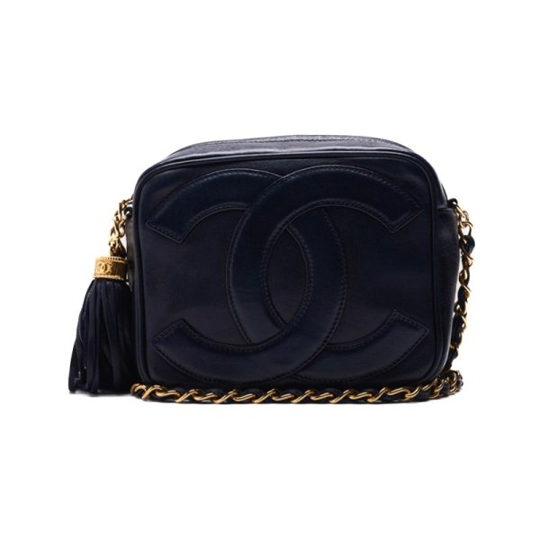 imgrc0124287409 Chanel Coco Mark With Fringe Chain Shoulder Lambskin Shoulder Bag Navy