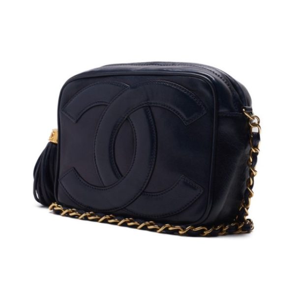 imgrc0124287410 Chanel Coco Mark With Fringe Chain Shoulder Lambskin Shoulder Bag Navy