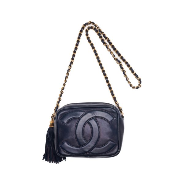 imgrc0124287415 Chanel Coco Mark With Fringe Chain Shoulder Lambskin Shoulder Bag Navy