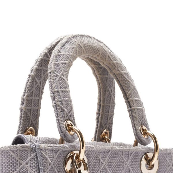 imgrc0124411052 Dior Lady Dior Logo Mark Cotton Handbag Gray