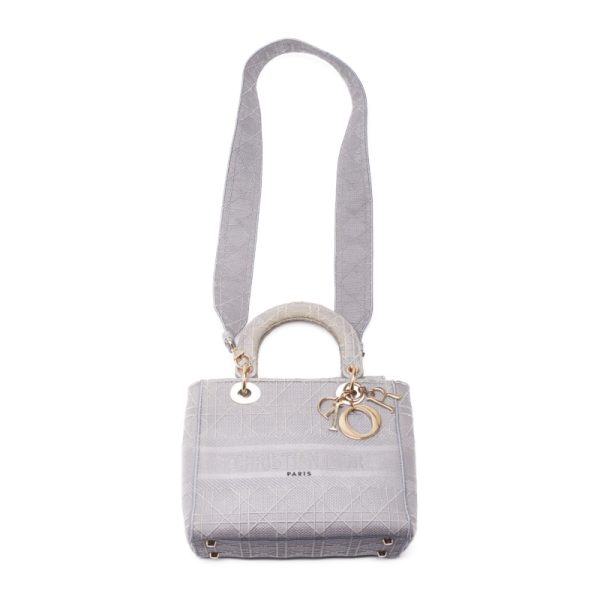 imgrc0124411054 Dior Lady Dior Logo Mark Cotton Handbag Gray