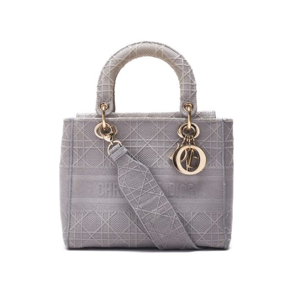 imgrc0124411059 Dior Lady Dior Logo Mark Cotton Handbag Gray