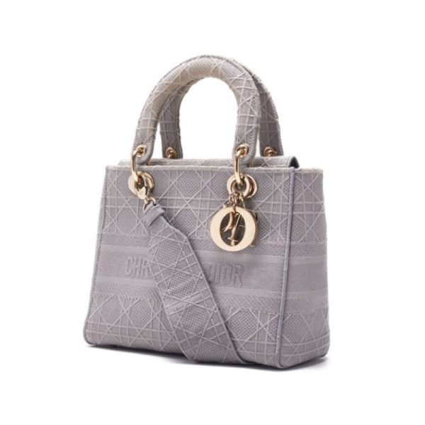 imgrc0124411060 Dior Lady Dior Logo Mark Cotton Handbag Gray