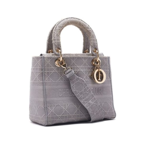 imgrc0124411061 Dior Lady Dior Logo Mark Cotton Handbag Gray