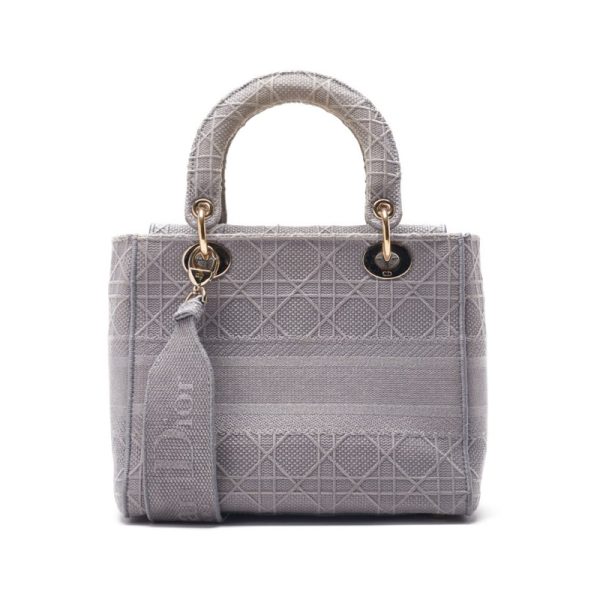 imgrc0124411062 Dior Lady Dior Logo Mark Cotton Handbag Gray