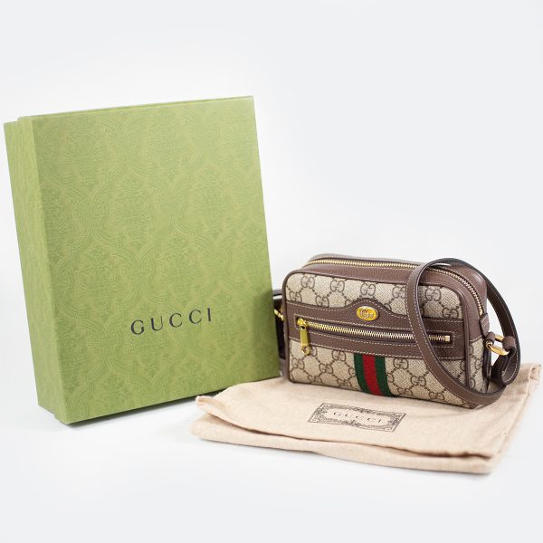 imgrc0132058291 Gucci Ophidia GG Supreme Mini Bag Beige Ebony Leather Gold Hardware