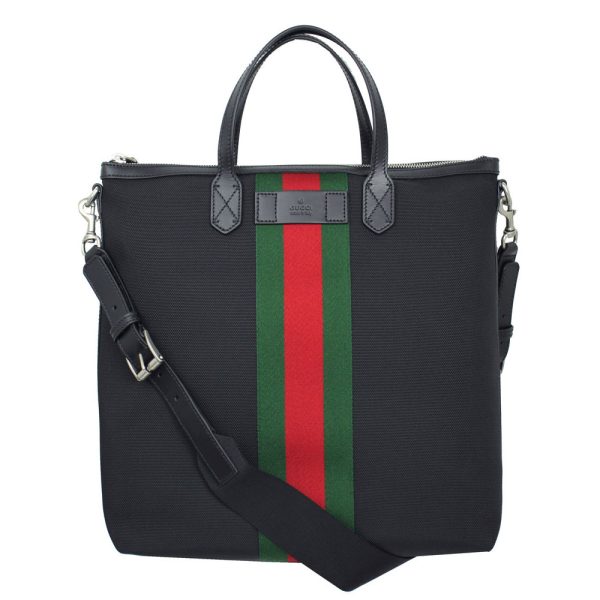 imgrc0146809653 Gucci Outlet Webbing Line Canvas Shoulder Bag Black