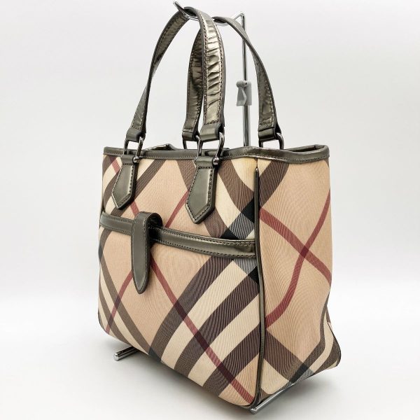 it38lmgzuely 4 Burberry Tote Handbag Check Pattern Metallic PVC Beige