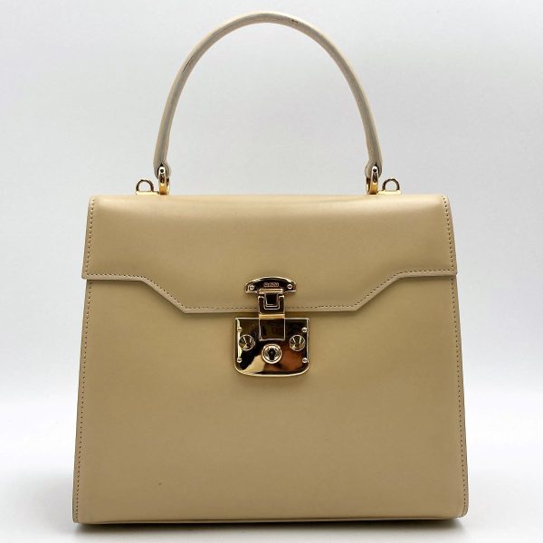 it3stsvuvtbc 1 GUCCI Handbag Bag Beige Ivory Leather Womens Fashion Vintage