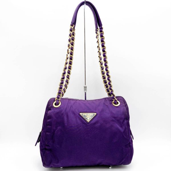 it4x3hp2voki 1 Prada Nylon Shoulder Bag Logo Plate Chain Purple