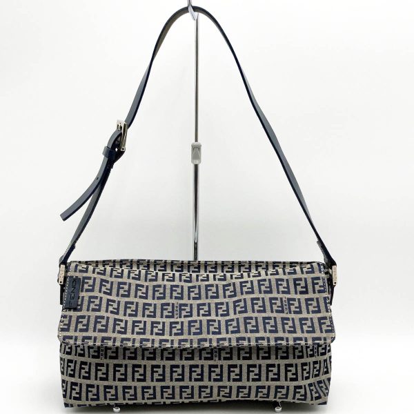 it6dm8fogti4 1 Fendi Zucchino Canvas Shoulder Bag Gray Navy