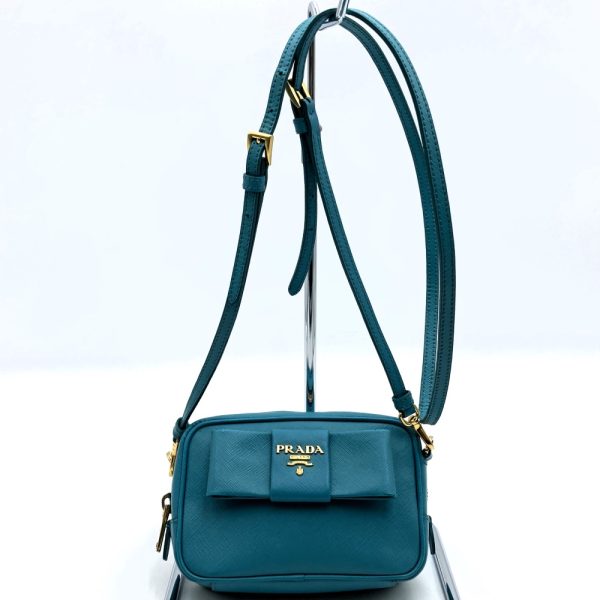 it6e9gmp87t4 1 Prada Leather Pochette Crossbody Ribbon Blue Green