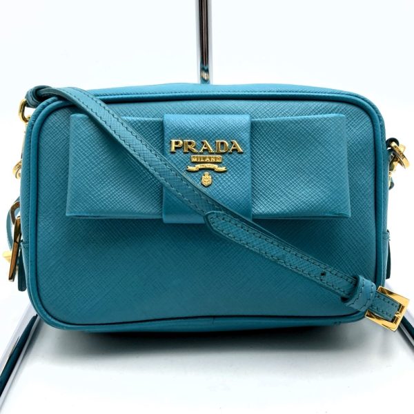 it6e9gmp87t4 3 Prada Leather Pochette Crossbody Ribbon Blue Green