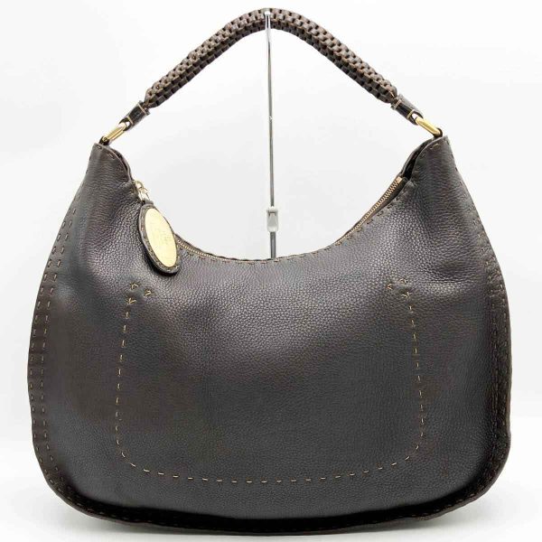 it6tq91qcu2a 1 Fendi Selleria Leather Hobo Shoulder Bag Brown