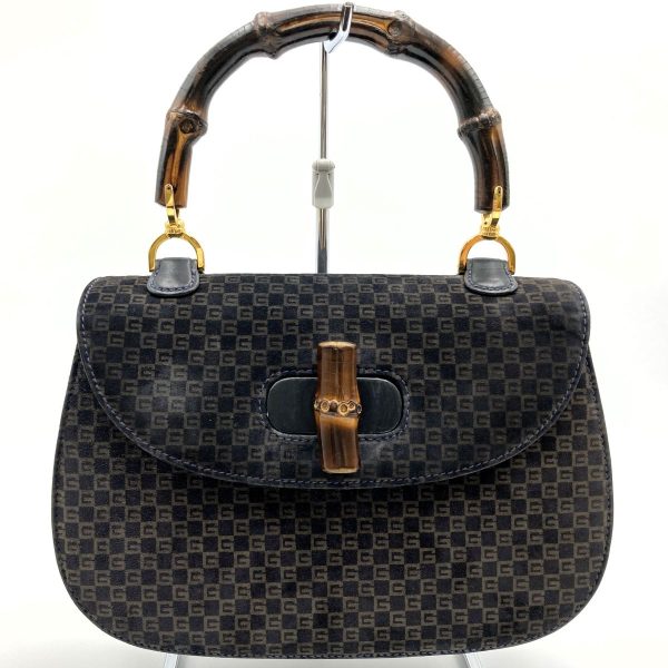 it6u4961ppe0 1 Gucci Old Gucci Handbag Suede Bamboo Black