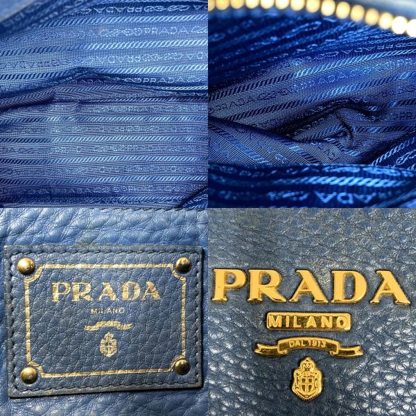 it7p0hh0azbw 14 c Prada Leather Tote Handbag Blue Gold Hardware