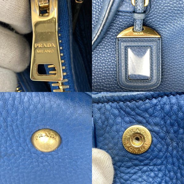 it7p0hh0azbw 18 c Prada Leather Tote Handbag Blue Gold Hardware