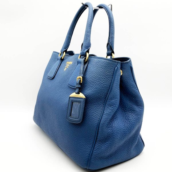 it7p0hh0azbw 4 Prada Leather Tote Handbag Blue Gold Hardware