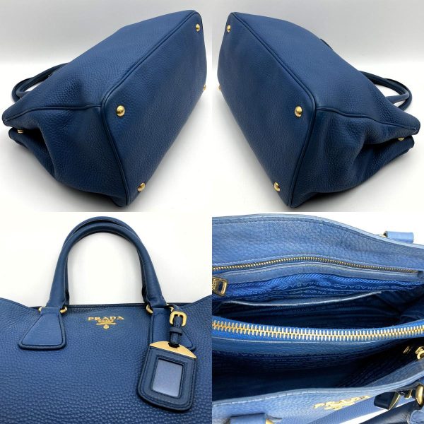 it7p0hh0azbw 6 c Prada Leather Tote Handbag Blue Gold Hardware