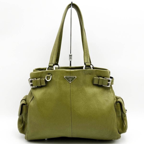 it8qpjhotx6a 1 Prada Leather Tote Shoulder Bag Khaki Green