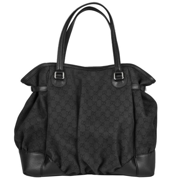 itabea3v2qhw 01 Gucci GG Canvas Tote Bag Leather Black