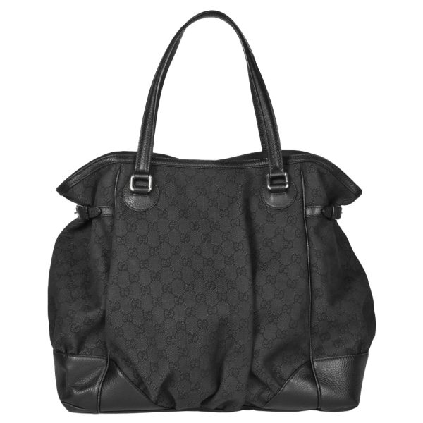 itabea3v2qhw 03 Gucci GG Canvas Tote Bag Leather Black