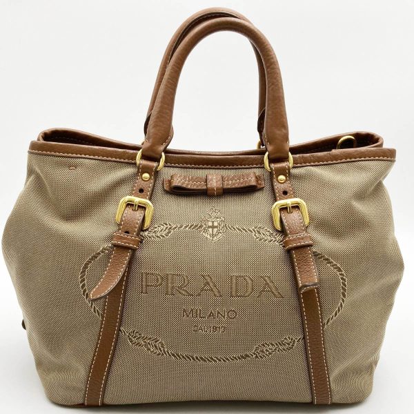 itbigf1ciuak 1 Prada Canvas Leather 2 Way Shoulder Handbag Brown Beige