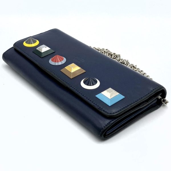 itbqfauefusa 3 Fendi Studded Leather Long Wallet Navy