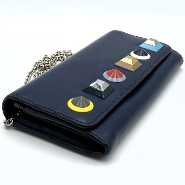 itbqfauefusa 4 Fendi Studded Leather Long Wallet Navy