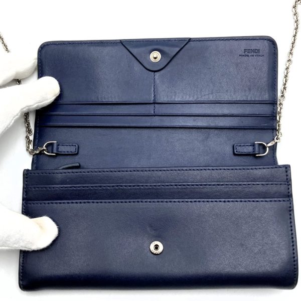 itbqfauefusa 6 Fendi Studded Leather Long Wallet Navy