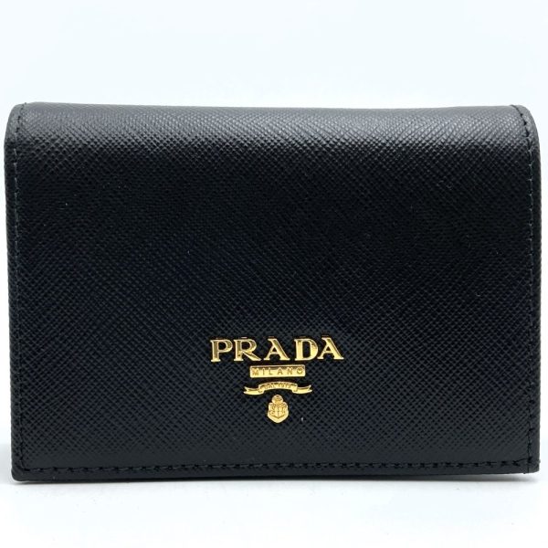 itcq42aho14g 1 Prada Leather Bifold Compact Wallet Black