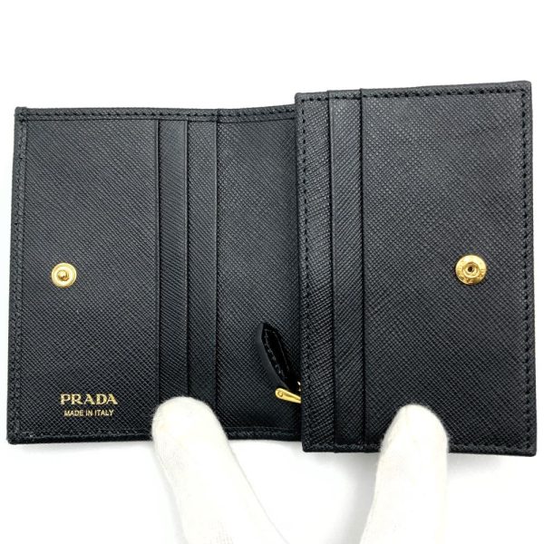 itcq42aho14g 5 Prada Leather Bifold Compact Wallet Black