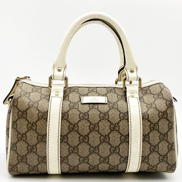 itdcbtvnt2bk 1 Gucci Mini Boston Bag GG Supreme Brown White