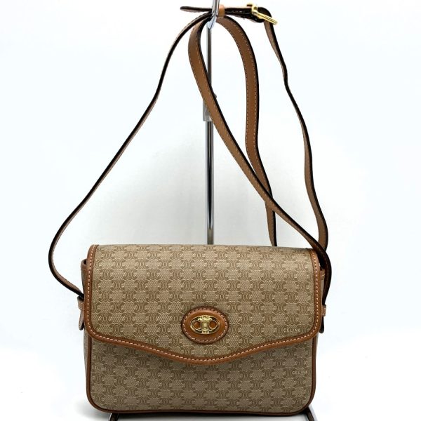 ite27a4agszg 1 Celine Shoulder Bag PVC Macadam Pattern Beige Camel