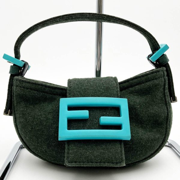 itg89zfmhovw 1 Fendi Mini Croissant Khaki Green Neon Fluorescent Blue Pouch Handbag