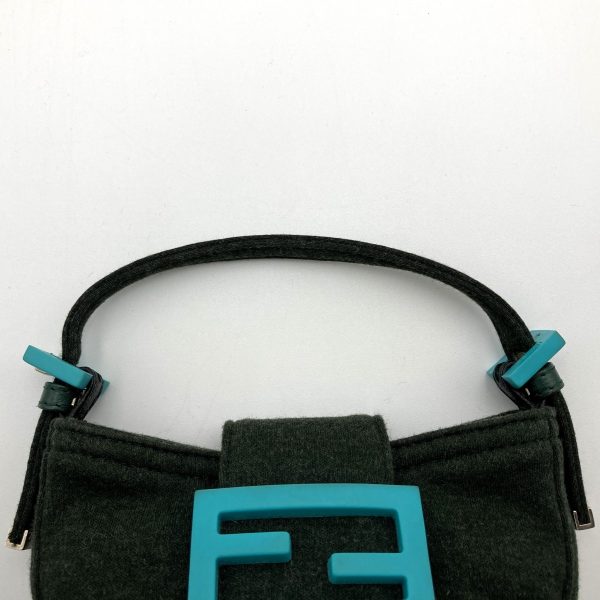 itg89zfmhovw 8 Fendi Mini Croissant Khaki Green Neon Fluorescent Blue Pouch Handbag