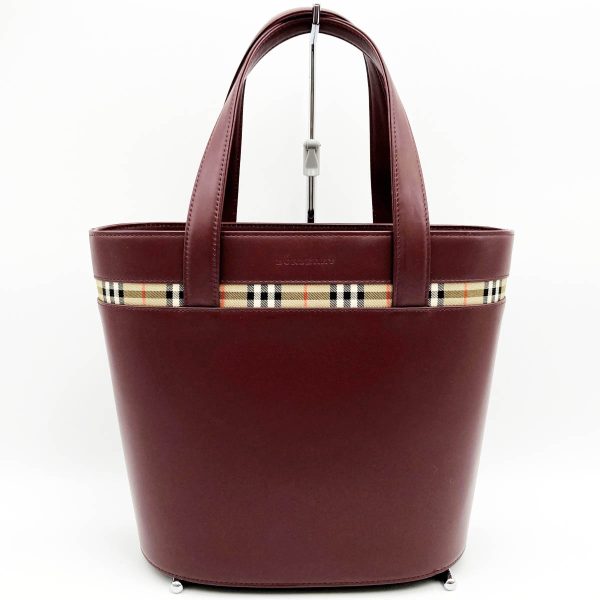 itgj4jloog41 1 Burberry Handbag Tote Formal Bag Nova Check Leather Bordeaux Red