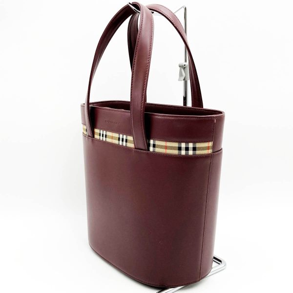 itgj4jloog41 4 Burberry Handbag Tote Formal Bag Nova Check Leather Bordeaux Red