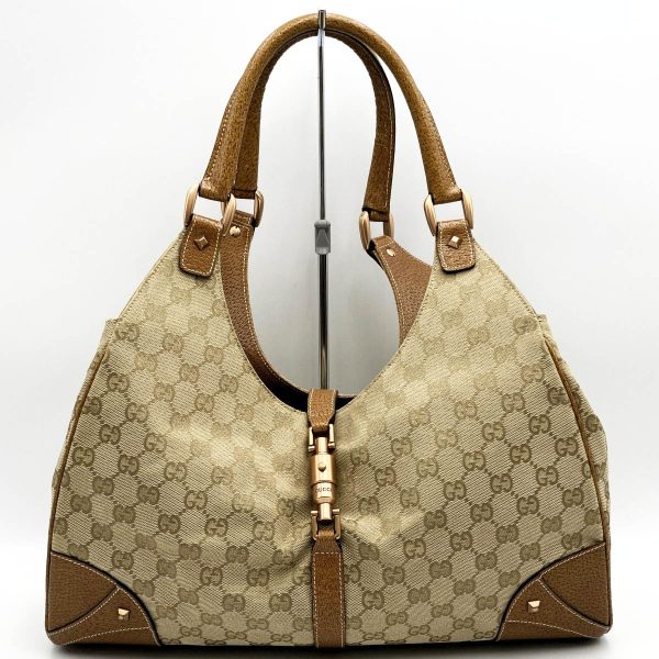 itj48vau1vc0 1 Gucci New Jackie Hobo Bag GG Canvas Beige Brown