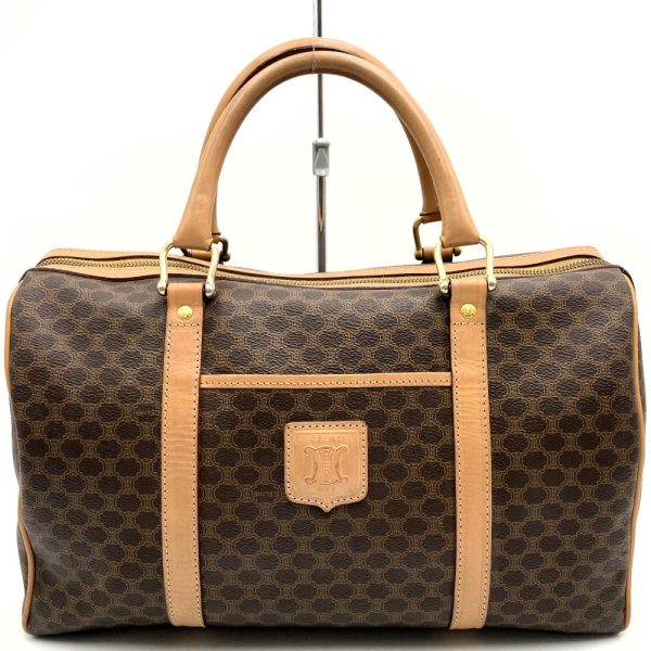 itjwqvhqhp6c 1 Celine PVC Boston Bag Macadam Pattern Brown