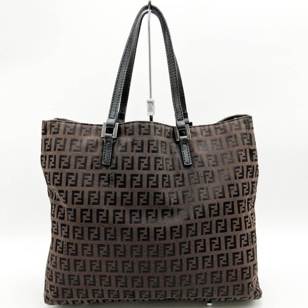 itkroo13mnes 1 Fendi Zucchino Canvas Tote Handbag Brown Tea