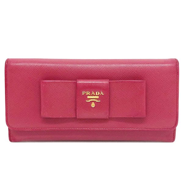 itm3hog5bhrb 1 Prada Leather Saffiano Long Wallet Ribbon Line Pink