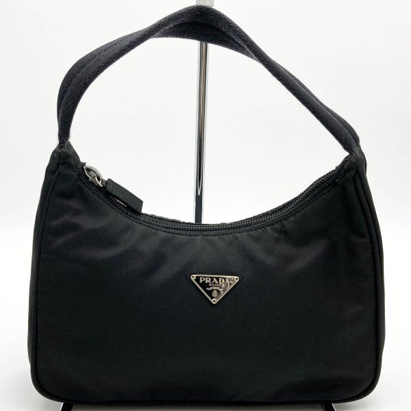 itn0vs1o3opc 1 Prada Mini Hobo Nylon Triangle Logo Black