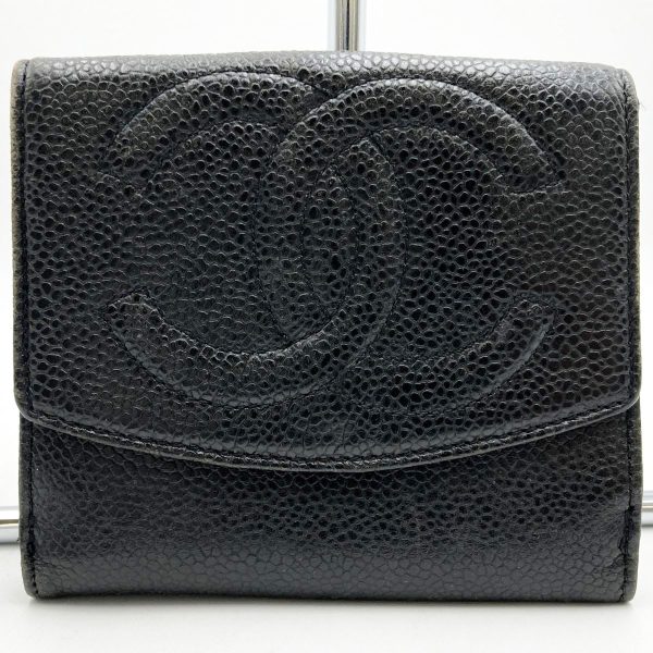 ito6u44e0eh0 1 Chanel Caviar Skin Bifold Wallet Black