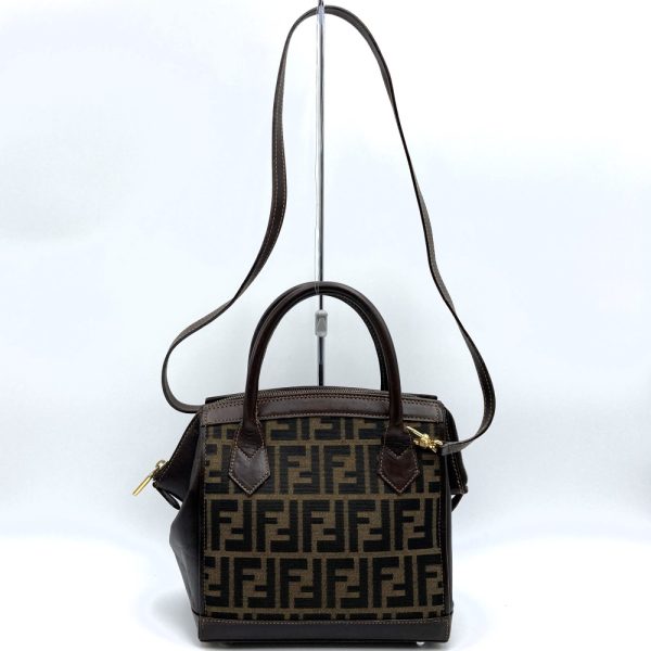 itoi8gmmge20 1 Fendi Zucca Pattern Canvas 2 Way Shoulder Bag Brown