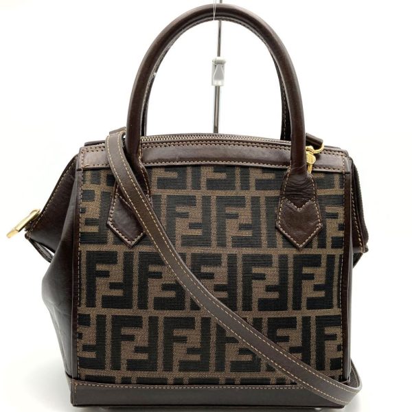 itoi8gmmge20 3 Fendi Zucca Pattern Canvas 2 Way Shoulder Bag Brown