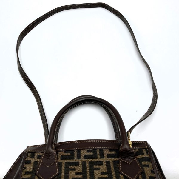 itoi8gmmge20 6 Fendi Zucca Pattern Canvas 2 Way Shoulder Bag Brown