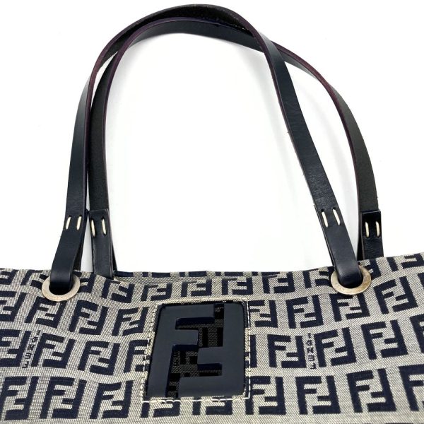 itopcm3vgext 5 Fendi Zucchino Canvas Handbag Navy Gray