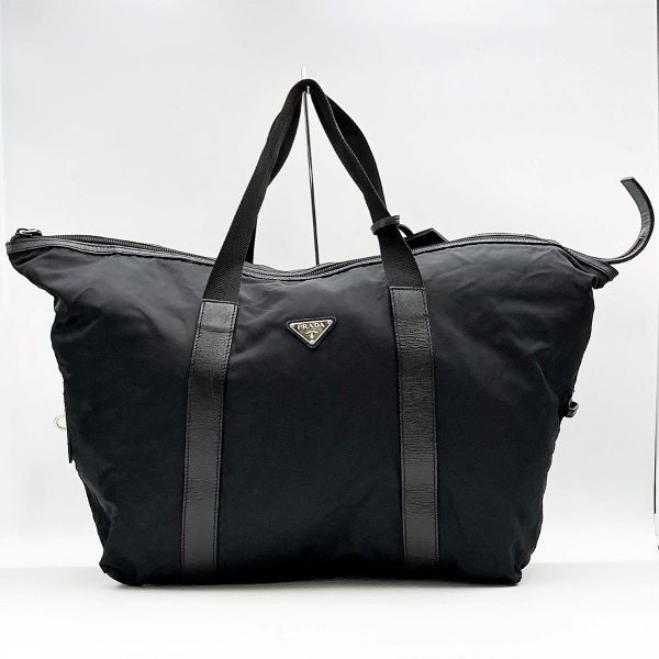 itphehh1h01s 1 Prada Nylon Leather Boston Bag Black