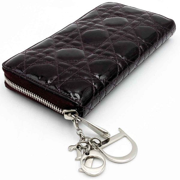 itqt6le8jafw 6 Christian Dior Long Wallet Lady Dior Voyage Wallet Enamel Purple Brown